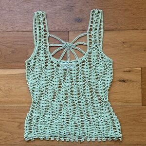WOLF Mint Green Crochet Tank Top with Beadwork
